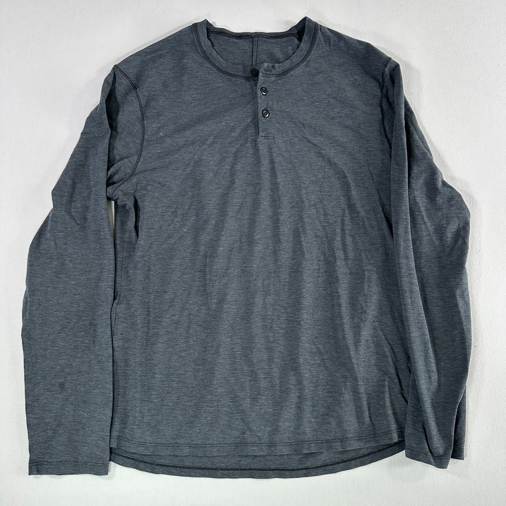 Lululemon Mens Long Sleeve Henley Shirt 1/4 Button Sz Medium Gray